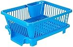 HomeWiz Dish Drying Rack | 3 in 1 Heavy-Duty Dish Drainer Basket with Drain Tray & Built in Cutlery Holder | Strong Plastic Dish Drying Rack for Plates & Bowls | Kitchen Countertop Organizer | Blue