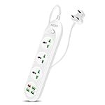 Tizum 3000W Power Converter, Fast Charging Extension Board/Cord, 3 Power Sockets, 1 QC/USB 3.0, 3 USB 2.0 Ports, 2M Cord Length, Short Circuit Protection, 10Amp Power Outlet, Intelligent Chip (White)