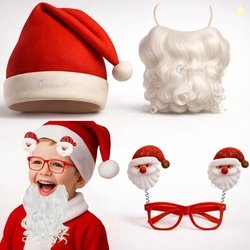 GRAPHENE 3 Pcs Christmas Accessories Combo Santa Cap, Glasses Frame &