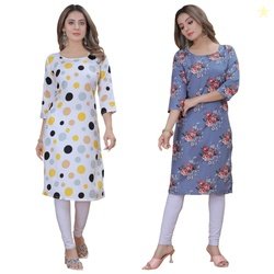Women's Multicolor Exclusive Casual Crepe Kurta||Pack of 2 Kurta||Kurt