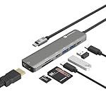 Portronics Mport 52 USB C Hub Dock (7-in-1), Multiport Adapter with 4K HDMI, 60 W PD Charging, USB 3.0/2.0 & USB Type-C Data Ports at up to 10 Gbps, microSD & SD Card Reader for Laptops(Grey)