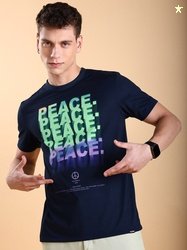 HIGHLANDER Men Navy Blue Typography Printed Pockets Slim Fit T-shirt