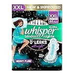 Whisper Bindazzz Nights 44 XXL Sanitary Pads, Upto 0% Leaks All Night Long, For Heavy Flow, Nearly 40% Longer with Wider Back, Active odor lock so you feel fresh, Disposable Wrapper