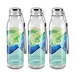 MILTON Helix 1000 Water Bottle, Set of 3, 1 Litre Each, Green, Reusable Plastic Fridge Bottle, BPA Free and Leak Proof Bottles for Travel, Work