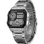 Shocknshop Digital Sports Square Black Dial Stainless Steel Strap Unisex Watch (Black Dial & Silver Colored Strap) -WCH53