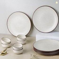 The Earth Store Handcrafted Crme Matte Ceramic Dinner Set 12 Pieces Se