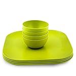 Decor EcoLite Bamboo Non Toxic Reusable Eco-Friendly Dinner Set for Couples – 4 Small Plates and 4 Bowls (Lime) – 8 Pieces