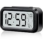 KADIO Digital Alarm Clock Table Clock for Students, Home, Office, Corporate with Automatic Sensor, Date & Temperature-Black,Plastic, 14W x 8H