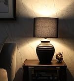 tu casa Decorative Wooden Table Lamp with Off-Black Cotton Shade | Bedside Night Lamp for Home, Study & Dining