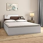 Nilkamal Bruce Wooden King Bed with Box Storage | Designer Headboard with Storage | Engineered Wood | 4 Big Compartments | Walnut & White