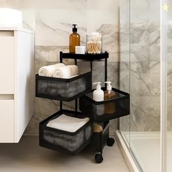 HomeGrits 4-Layer Revolving Square Storage Trolley  Black Metal Swingi