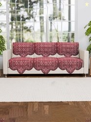 Aura Red Ethnic Motifs Cotton Quick Dry 6PC Straight 3 Seater Sofa Cov