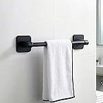 Amazon Basics Self Adhesive Towel Holder in Bathroom No Drill â 12 Inch Rust Resistant Aluminum Towel Hanger for Wall, Strong Towel Hanger for Wash Basin & Towel Rod for Washroom Black Pack of 1