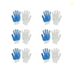 Robustt Cotton Hand Gloves (Pack of 6, White) Coated with PVC Dots for