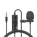 Tygot T-M1 Auxiliary Omnidirectional Lavalier Clip On Collar Microphone for Mobile Phone, Camera with 6M Audio Cable, 3.5 MM TRRS Plug and 6.35 MM Adapter (Black)