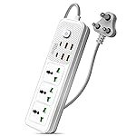 Gizga Essentials 2500W/10A Extension Board | Universal 3 Sockets with 2 Type C & 4 USB A for Office & Home Appliances| Spike Guard, Surge Protector Power with Strip 2M Cord, Child Safety Shutter
