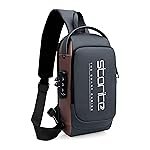 Storite Sling Bag for Men Stylish Crossbody Backpack for Men & Women, Anti-Theft Chest Bag with USB Charging Port, Messenger Bags, Casual Shoulder Bag (Grey Brown – 17 x 9 x 32 Cm)
