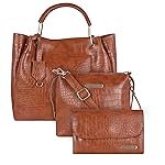 Bagsy Malone Women’s Vegan Leather Stylish Tote Bag Pack of 3 | Ladies Purse Handbag