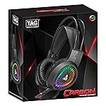 TAG Gamerz Carbon Wired Over Ear Gaming Headphones with Mic | RGB Effect | Noise Cancelling Microphone | Suspension Headband | Comes with USB and 3.5mm Jack | Compatible with PC, Laptop