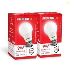Eveready 9W LED Bulb, Warm White (3000K), B22 Base, Energy-Efficient,