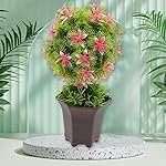 Madhabi Artificial Flower Plant with Pot | Faux Potted Greenery with Pink Flowers for Tabletop, Living Room, Bedroom, Office Desk, Indoor Balcony, and Home Decoration (1 Pc)