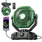 20000mAh Rechargeable Portable Fan for Home with LED Emergency Light, 8 High Speeds Wind Battery Table Fan Rechargeable Big Size with Remote Control,Kitchen Fans for Cooking Green