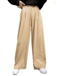 KOTTY Women's Straight Fit Mid Rise Cotton Blend Solid Trousers