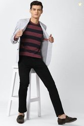 PETER ENGLAND Men Woven Round Neck Maroon, Black Sweater