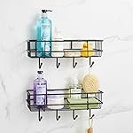 Amazon Basics Self-Adhesive Wall Shelf â No-Drill Multipurpose Bathroom/Kitchen Organizer with Hooks and Towel Holder, Rust Proof GI Steel Organizer | Black, 28.2 x 9.8 x 11.5 cm, Pack of 2