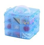 Clazkit Jewellery Organisers Plastic 3 Layer 18 Grid Square Portable Storage Detachable Box Organizer Case For Jewellery Sewing Button Earrings Hair (BLUE), 14.5X14.5X12.8 Cm