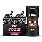 Beardo DeTan Body Wash & Power Scrub Loofah | Deep Cleansing, Tan Removal & Exfoliating Body Wash for Men | Perfect for Oily & Acne-Prone Skin | Ultimate Grooming Kit for Men- Set of 2