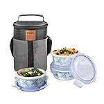 CELLO Mosaic Rose Opalware Lunch Box with Jacket, 3 Containers Lunch Box, 300ml