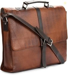 Alfredo-Genuine Leather Laptop Messenger Bag (Light Brown) - by Tortoi