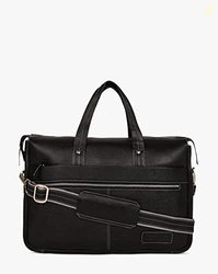 Basilio-Genuine Leather Laptop Messenger Bag (Black) - by Tortoise