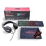Acer 4 in 1 Wired Gaming Combo, 7 Color LED Backlit Keyboard, RGB Mouse (800/1600/2400/3200 DPI), Premium Gaming Headset (50mm Driver, 120dB) with Mixed Light Effect, Fabric Weave Mousepad (Black)