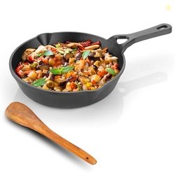 Lifelong Cast Iron Fry Pan 8 Inch (200mm) with Wooden Spatula | 2Ltr,