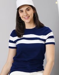 AUSK Women Striped Regular Fit Crew-Neck T-Shirt