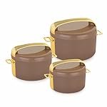 WARMEO Majestic Inner Stainless Steel Casserole Set of 3 (800ml, 1200ml, 2100ml), Brown | PU Insulated | BPA Free | Food Grade | Easy to Carry | Easy to Store | Chapati | Roti | Curd Maker