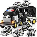 Kidology 5 in 1 Police Trucks Boy Toys for 3-5 Year Old Toddlers – Toys for 3 4 5 6 7 Years Old Transport Vehicle Carrier Truck Sets Kids Boys & Girls