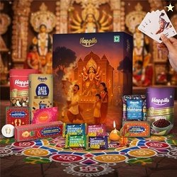 Happilo Premium Puja Gift Box with 14 inclusions | Gold Plated Charan