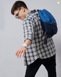 British Club Windowpane Checks Slim Fit 60'S Giza Cotton Shirt