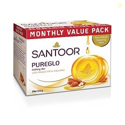 Santoor PureGlo Glycerine Soap with Almond Oil and Glycerine, 125g for