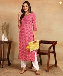 mokshi Women Printed Viscose Rayon Straight Kurta