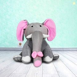 Goldenhub Teddy Elephant with Bow Plush Grey Elephant Soft Toy with Bo