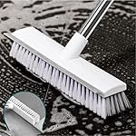 UIMO 2-in-1 Floor Scrub Brush with Long Handle and Rubber Wiper, for Deep Cleaning Tiles, Walls, Shower, Kitchen (WHITHE)