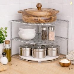 CHHAAP Stainless Steel 2 Level Kitchen Storage Rack for Corners, Multi