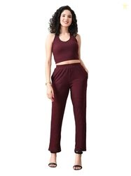 UNIfringe Women's Ribbed Co-ord Set | Sleeveless Crop Top & Straight P