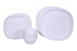 SignoraWare BPA Free Plastic Square Dinner Set | Microwave Safe | Unbr