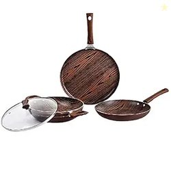 CELLO Prima 3-Piece Non-Stick Aluminium Cookware Set, Woody (28 cm Dos