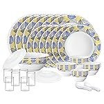 Larah by Borosil Silk Series Kora Opalware Dinner Set with Vision Glass | 40 pcs for Family of 6 | Microwave & Dishwasher Safe | Plates & Bowls | Crockery for Dining & Gifting | Leaf Pattern